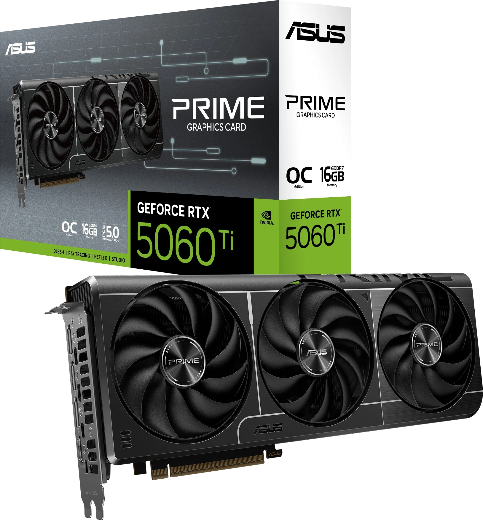 Видеокарта Asus PCI-E 5.0 PRIME-RTX5060TI-O16G NVIDIA GeForce RTX 5060TI 16Gb 128bit GDDR7 2617/28000 HDMIx1 DPx3 HDCP Ret