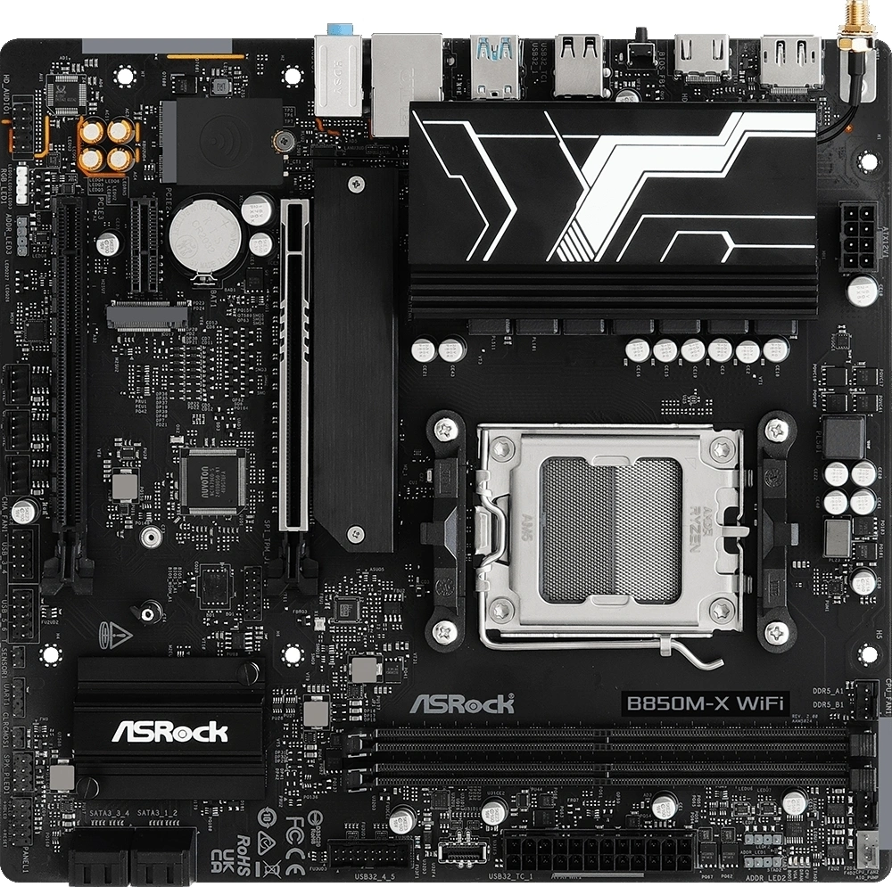 Материнская плата Asrock B850M-X WIFI R2.0 Socket AM5 AMD B850 2xDDR5 mATX AC`97 8ch(7.1) 2.5Gg RAID+HDMI+DP