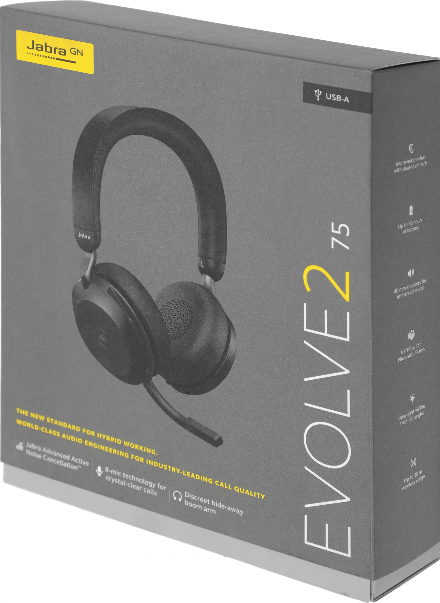 Наушники с микрофоном Jabra Evolve2 75, Link380a MS Stereo Black черный накладные BT/Radio оголовье (27599-999-999)