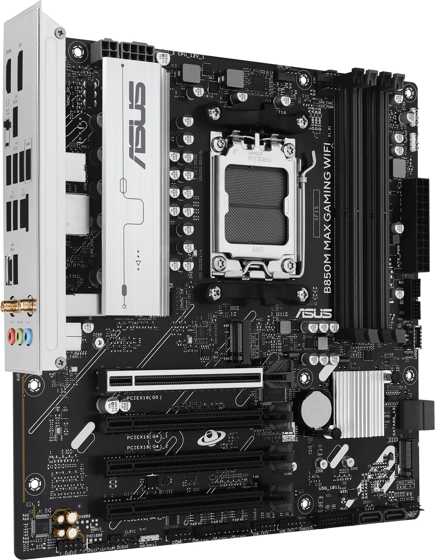 Материнская плата Asus B850M MAX GAMING WIFI Socket AM5 AMD B850 4xDDR5 mATX AC`97 8ch(7.1) GbLAN RAID+HDMI+DP