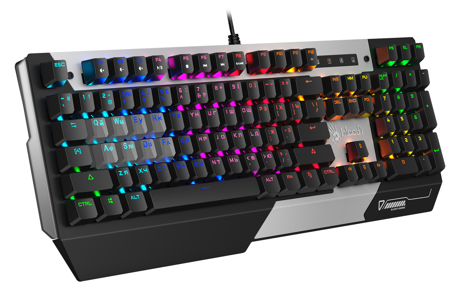 Клавиатура A4Tech B865R механическая серый/черный USB for gamer LED кабель 1.8м