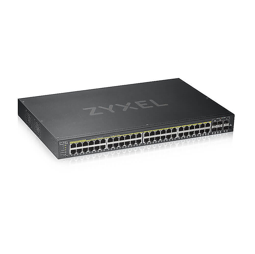GS1920-48HPv2 - Коммутатор ZYXEL, управляемый, порты: 44xGE PoE+, 4xCombo (SFP/RJ-45 PoE+), 2xSFP, бюджет PoE 375Вт