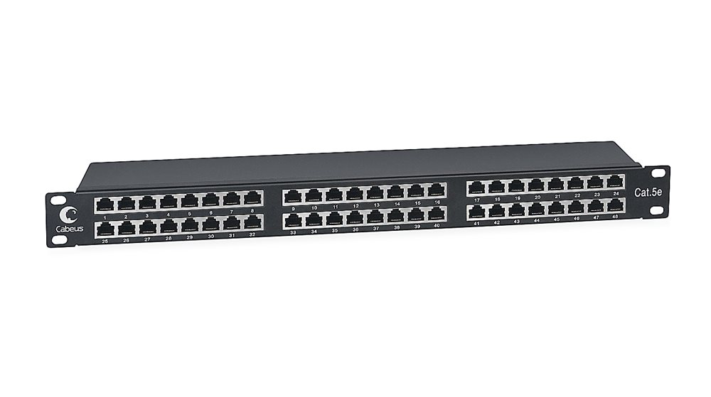 Cabeus PLHD-48-Cat.5e-SH-Dual IDC-1U - Патч-панель высокой плотности 19" Высота (1U), 48 портов RJ-45, категория 5e, полностью экранированная, Dual IDC