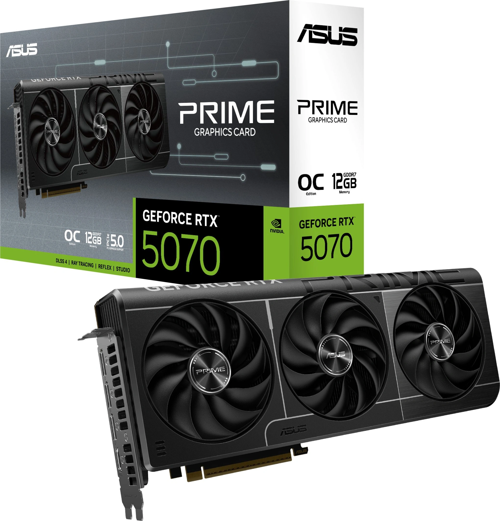 Видеокарта Asus PCI-E 5.0 PRIME-RTX5070-O12G NVIDIA GeForce RTX 5070 12Gb 192bit GDDR7 2557/28000 HDMIx1 DPx3 HDCP Ret
