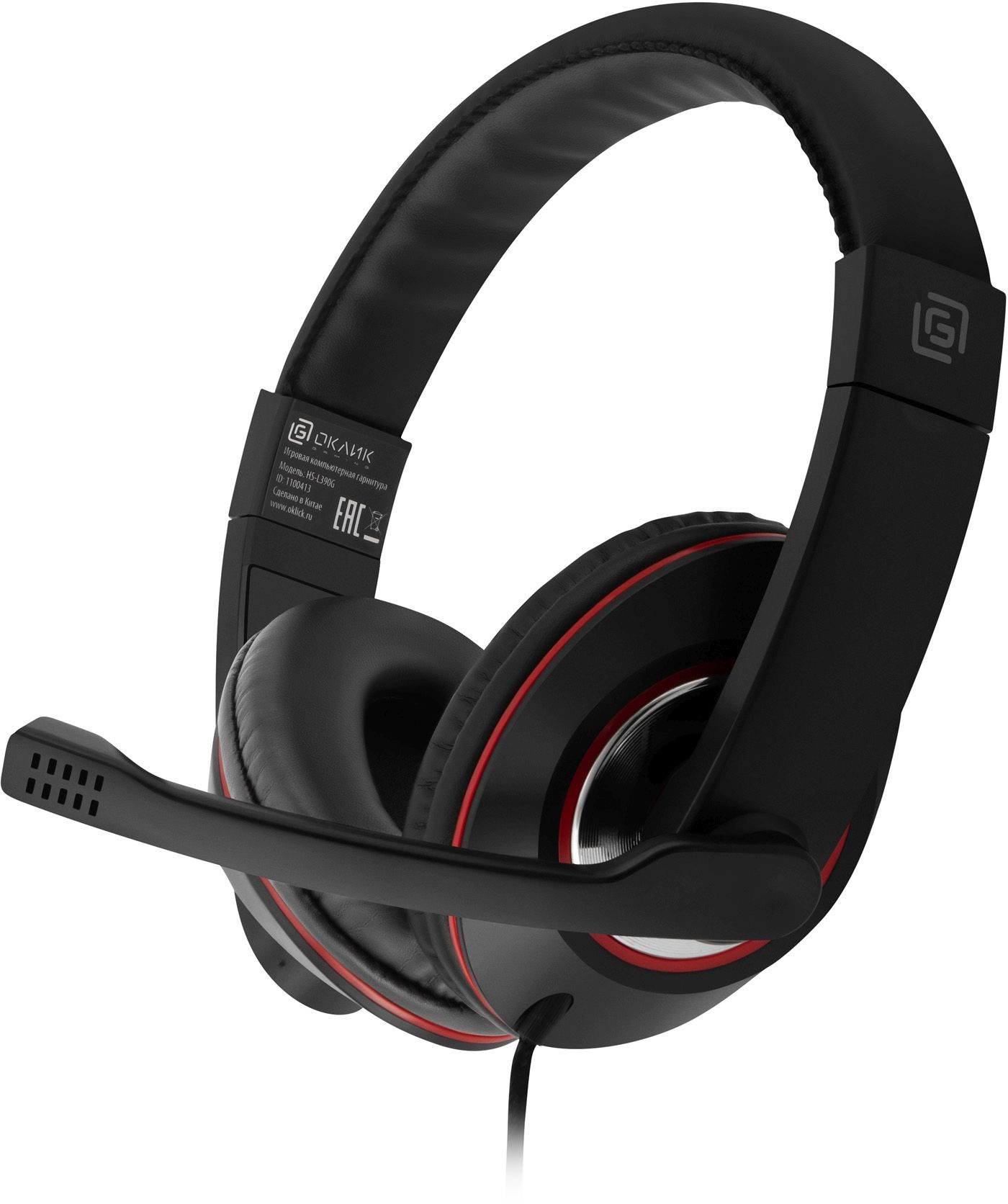 Наушники с микрофоном Оклик HS-L390G DRAGON черный/красный 1.8м мониторные оголовье (1100413)