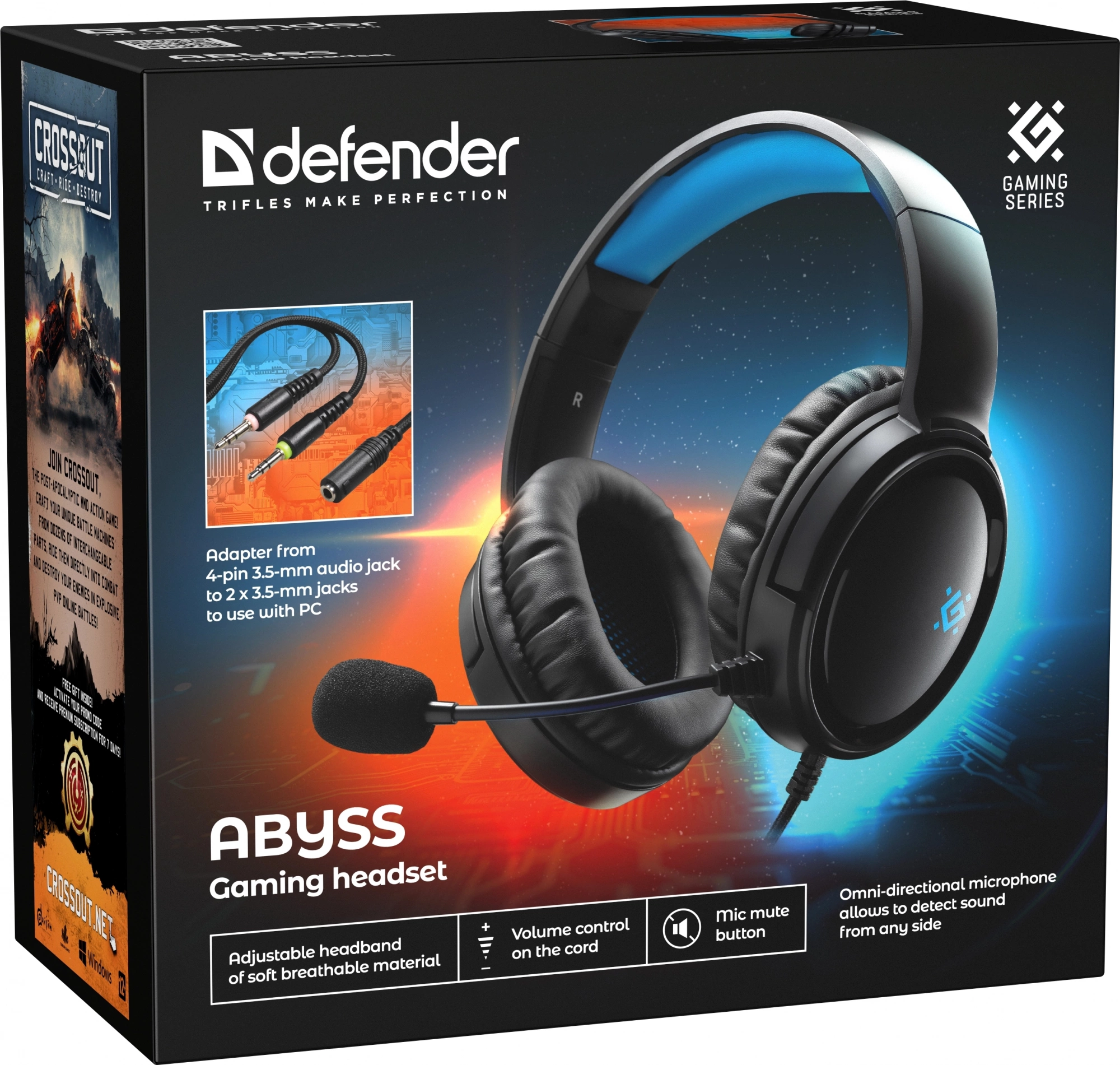 Наушники с микрофоном Defender Abyss черный 2м накладные оголовье (64548)