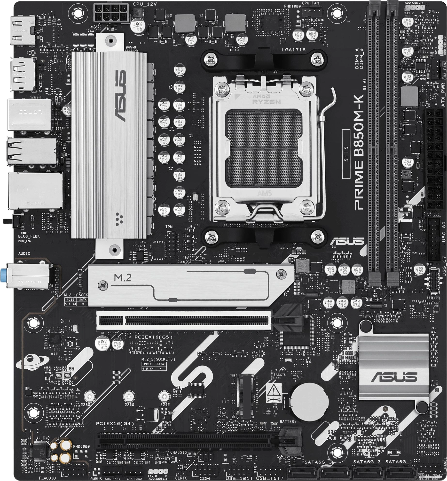 Материнская плата Asus PRIME B850M-K Socket AM5 AMD B850 2xDDR5 mATX AC`97 8ch(7.1) 2.5Gg RAID+HDMI+DP