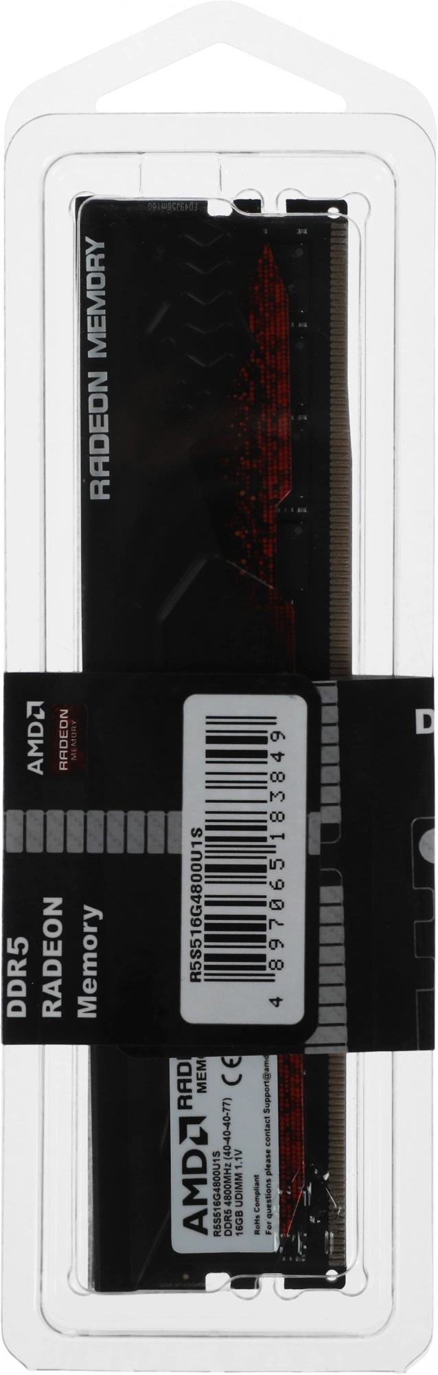 Память DDR5 16GB 4800MHz AMD R5S516G4800U1S Radeon R5 RTL PC4-38400 CL40 DIMM 288-pin 1.1В с радиатором Ret