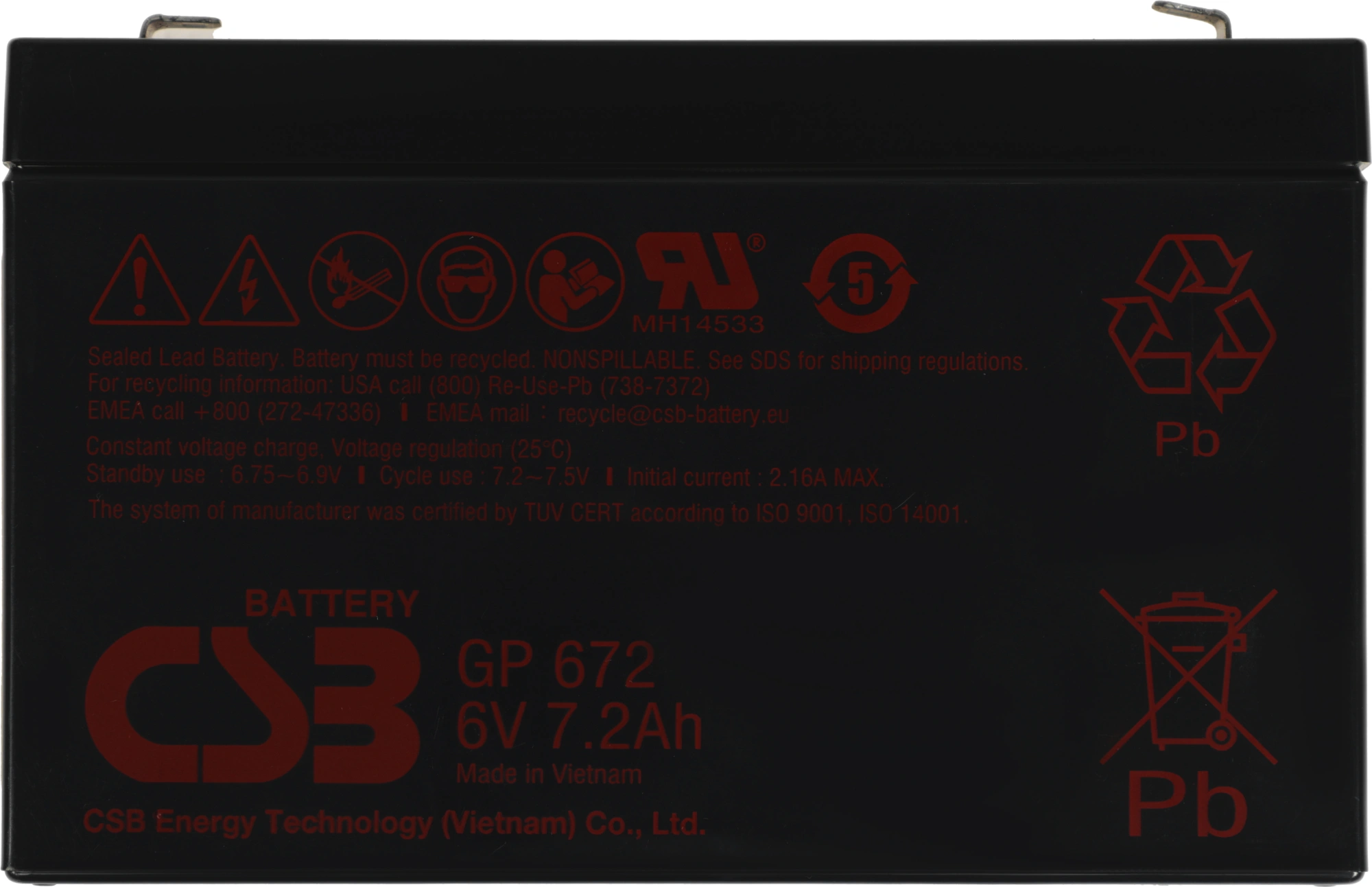 Батарея для ИБП CSB GP672 6В 7.2Ач