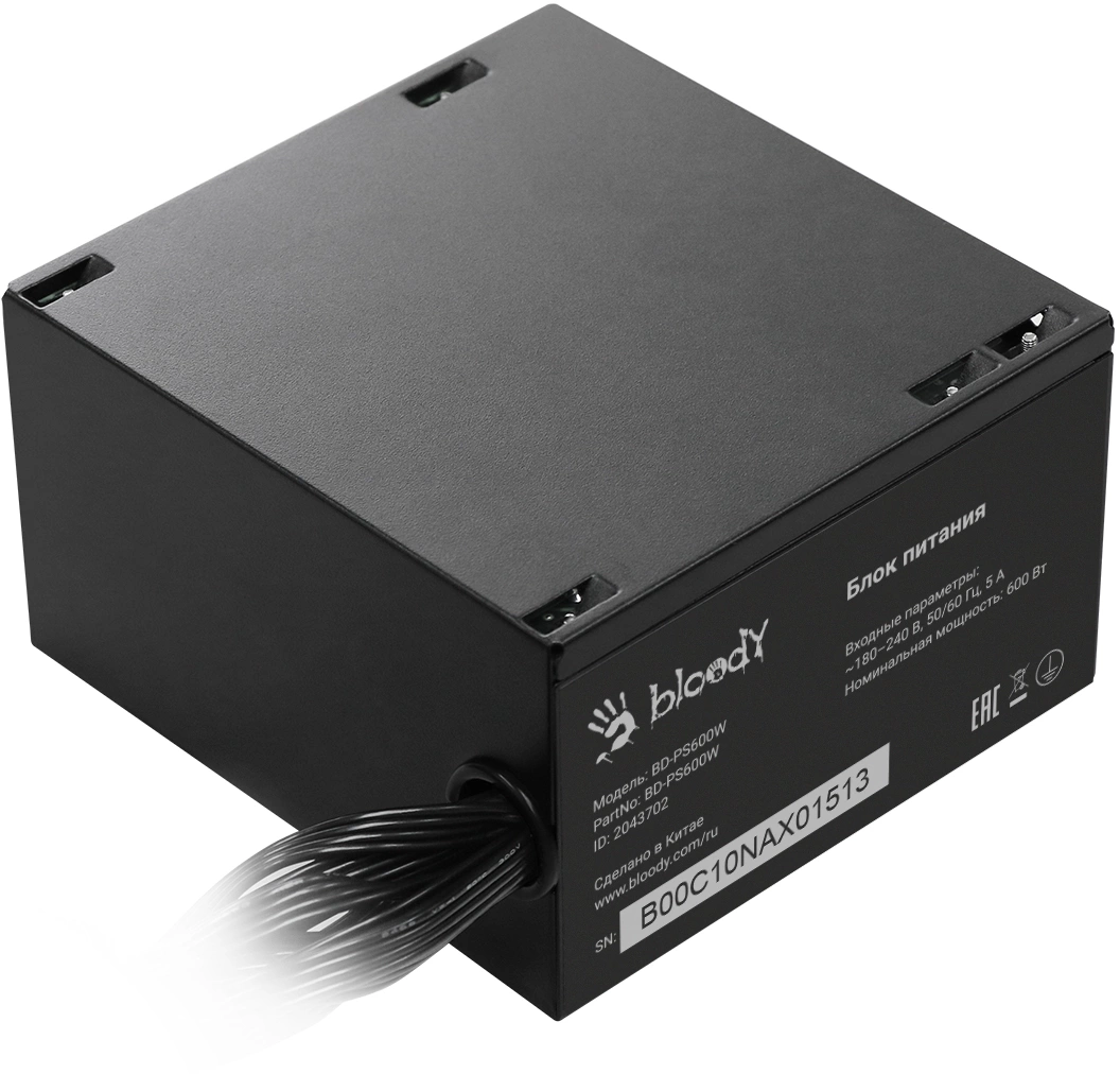 Блок питания Bloody ATX 600W BD-PS600W 80 PLUS WHITE (20+4pin) APFC 120mm fan 6xSATA RTL