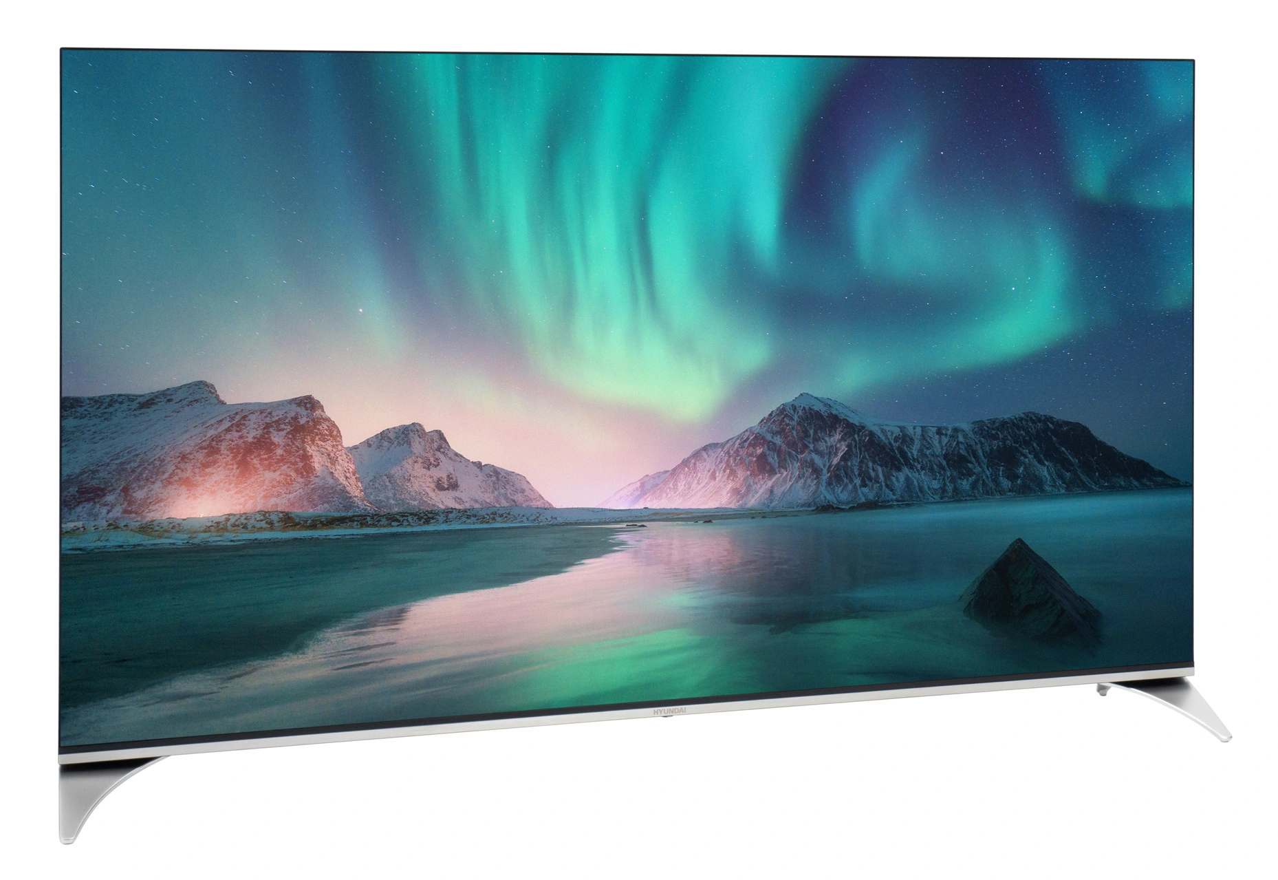 Телевизор QLED Hyundai 55" H-LED55QBU7500 Android TV Frameless черный/серебристый 4K Ultra HD 60Hz DVB-T DVB-T2 DVB-C DVB-S DVB-S2 USB WiFi Smart TV