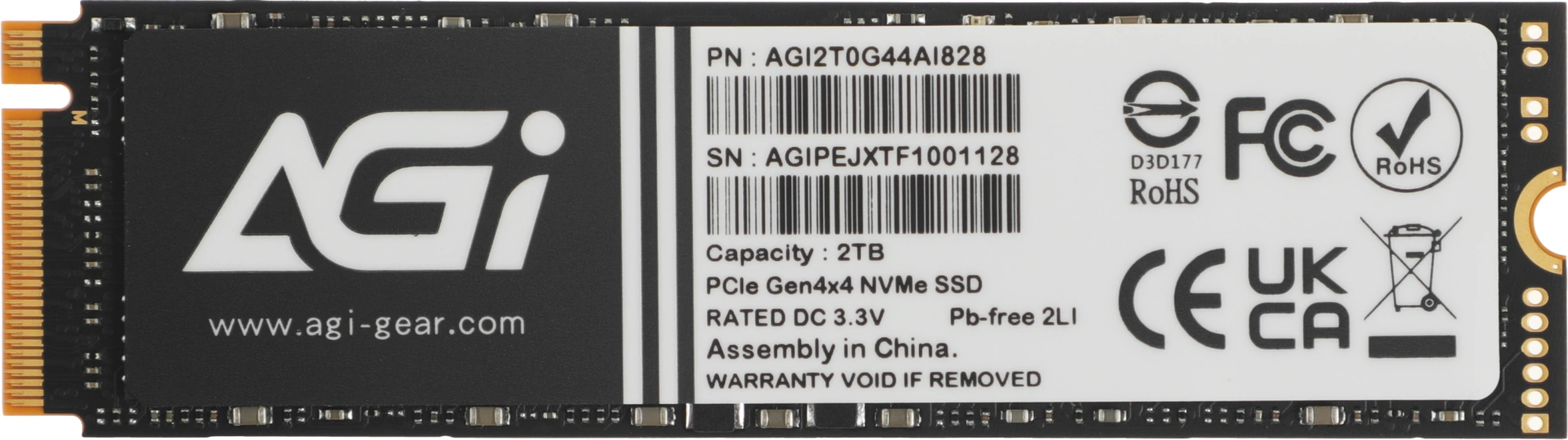 Накопитель SSD AGi PCIe 4.0 x4 2TB AGI2T0G44AI828-CB AI828 M.2 2280