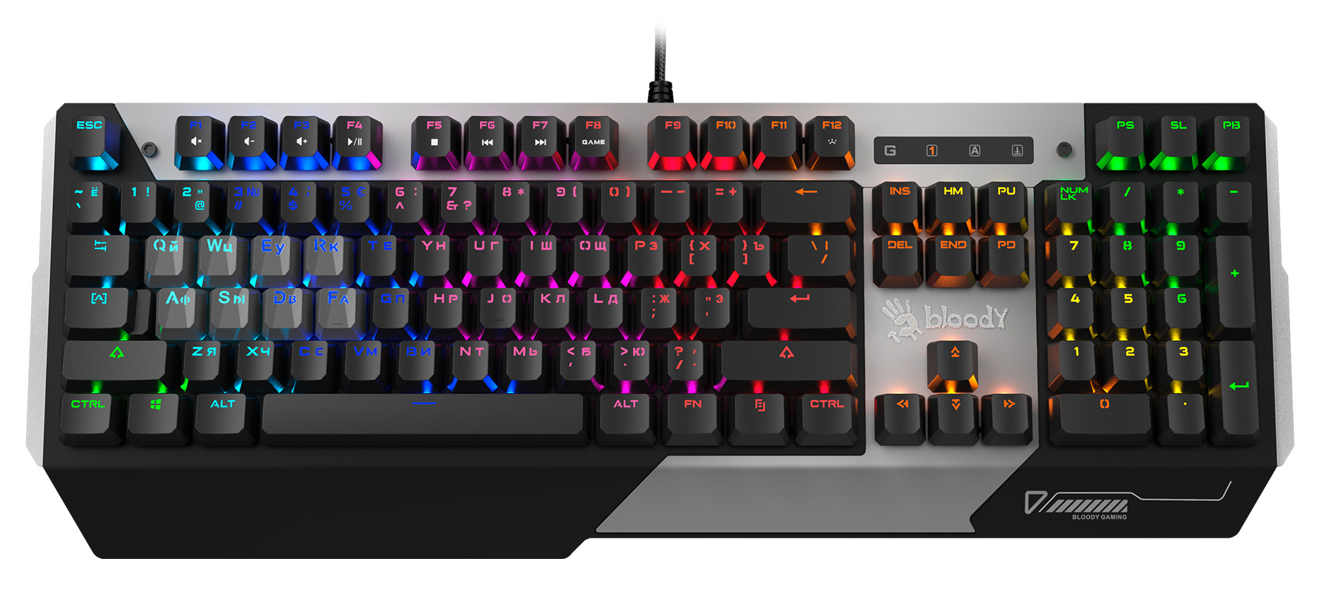 Клавиатура A4Tech B865R механическая серый/черный USB for gamer LED кабель 1.8м