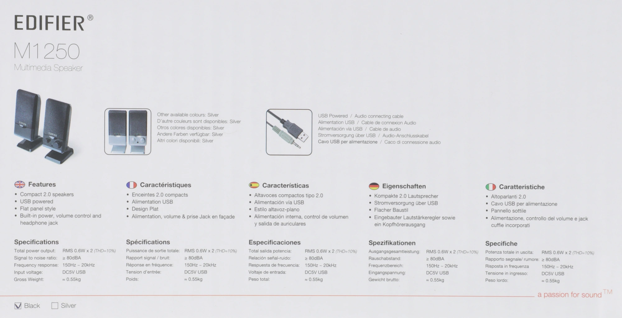Колонки Edifier M1250 2.0 черный 1.2Вт