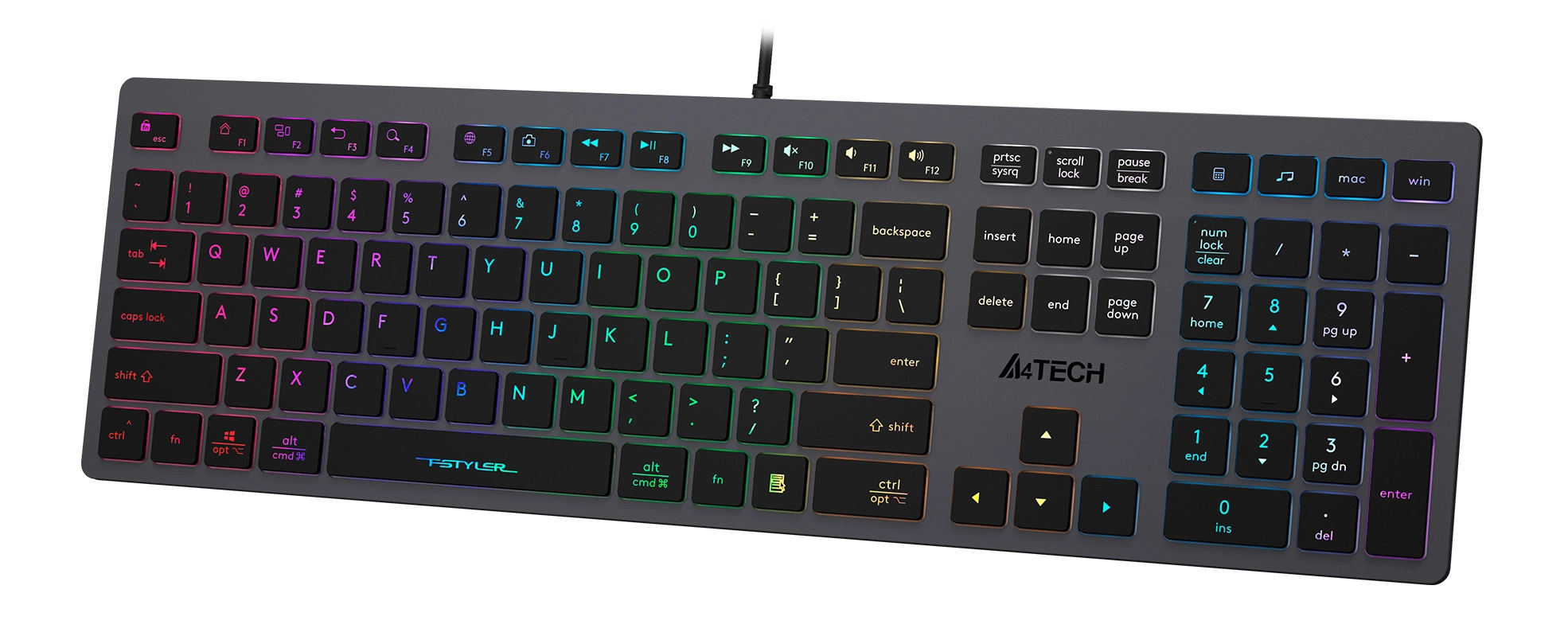 Клавиатура A4Tech FX60 серый USB slim LED (FX60 GREY / NEON) кабель 1.5м