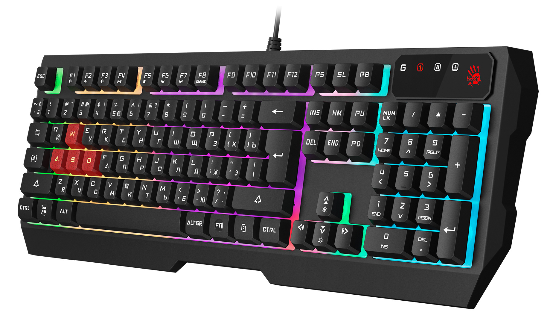 Клавиатура A4Tech B135N черный USB for gamer LED (подставка для запястий) кабель 1.8м
