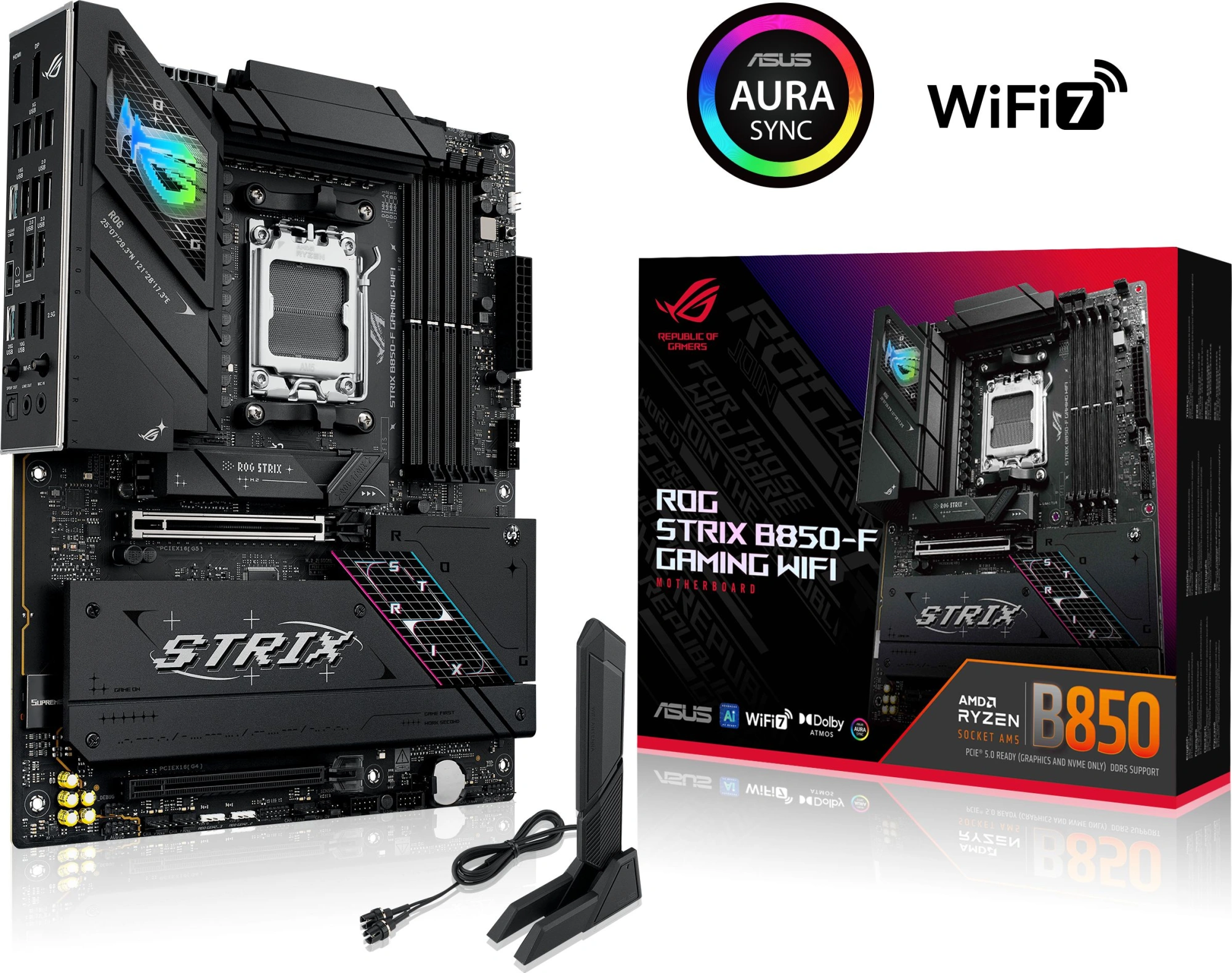 Материнская плата Asus ROG STRIX B850-F GAMING WIFI Socket AM5 AMD B850 4xDDR5 ATX AC`97 8ch(7.1) 2.5Gg RAID+HDMI+DP