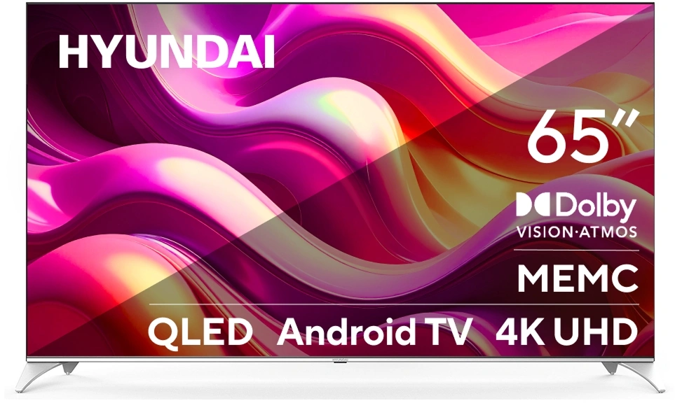 Телевизор QLED Hyundai 65" H-LED65QBU7500 Android TV Frameless черный/серебристый 4K Ultra HD 60Hz DVB-T DVB-T2 DVB-C DVB-S DVB-S2 USB WiFi Smart TV