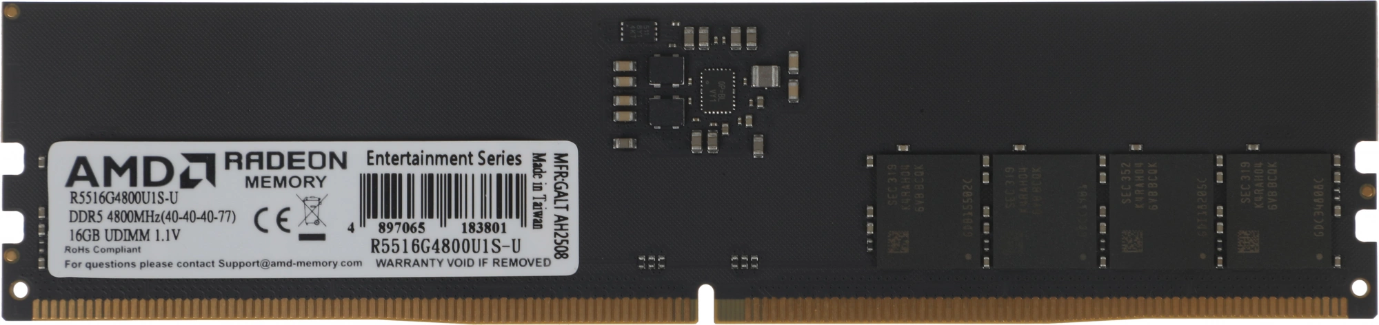 Память DDR5 16GB 4800MHz AMD R5516G4800U1S-U Radeon R5 RTL PC4-38400 CL40 DIMM 288-pin 1.1В Ret