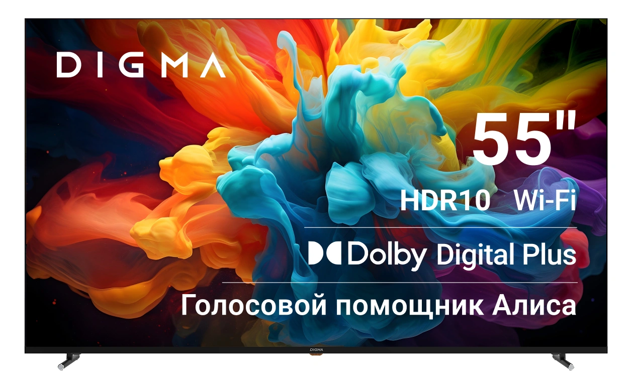 Телевизор LED Digma 55" DM-LED55UBB33 Яндекс.ТВ Frameless Metal черный 4K Ultra HD 60Hz DVB-T DVB-T2 DVB-C DVB-S DVB-S2 USB WiFi Smart TV