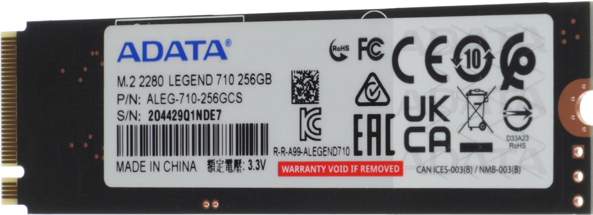 Накопитель SSD A-Data PCIe 3.0 x4 256GB ALEG-710-256GCS Legend 710 M.2 2280