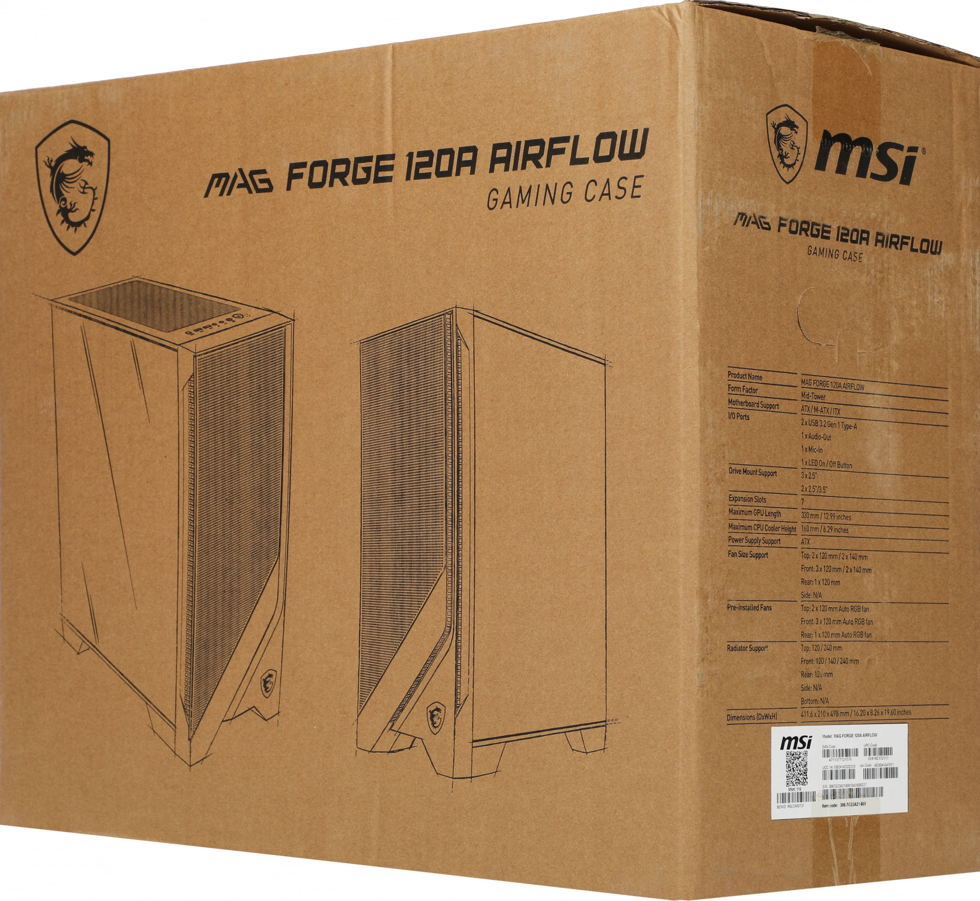 Корпус MSI MAG Forge 120A черный без БП ATX 2x120mm 2xUSB3.0 audio bott PSU