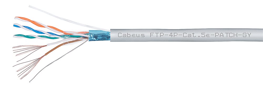 Cabeus FTP-4P-Cat.5e-PATCH-LSZH-GY Кабель витая пара F/UTP, категория 5e, 4х2х(7x0.16); экран, внутренний; многожильный,  LSZH, нг(А)-HF, -20°C ...+60°C, серый, 305м.