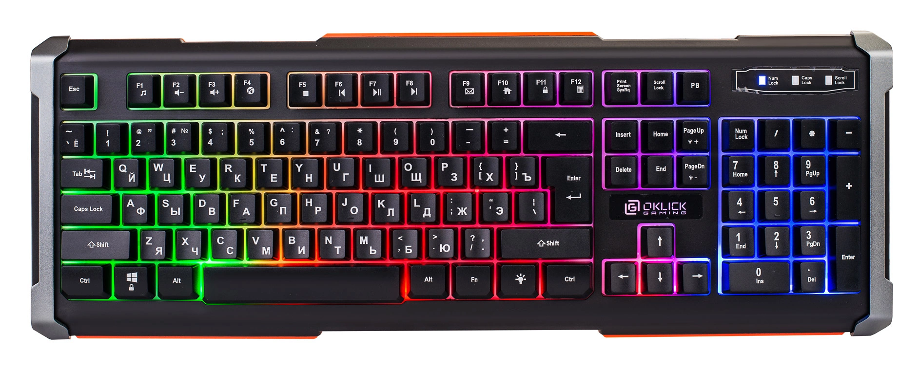 Клавиатура Оклик 710G BLACK DEATH черный/оранжевый USB Multimedia for gamer LED (476393)