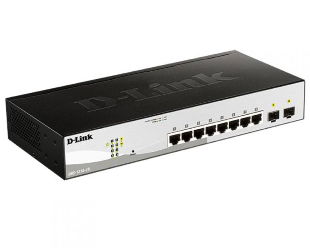 DGS-1210-10/FL1A Управляемый L2 коммутатор с 8 портами 10/100/1000Base-T и 2 портами 1000Base-X SFP