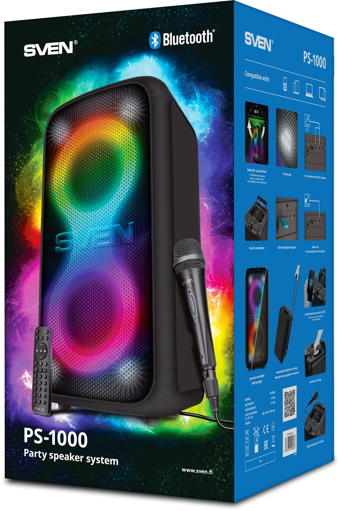 Колонка порт. Sven PS-1000 черный 160W 1.0 BT/3.5Jack 10м 8000mAh (SV-022686)