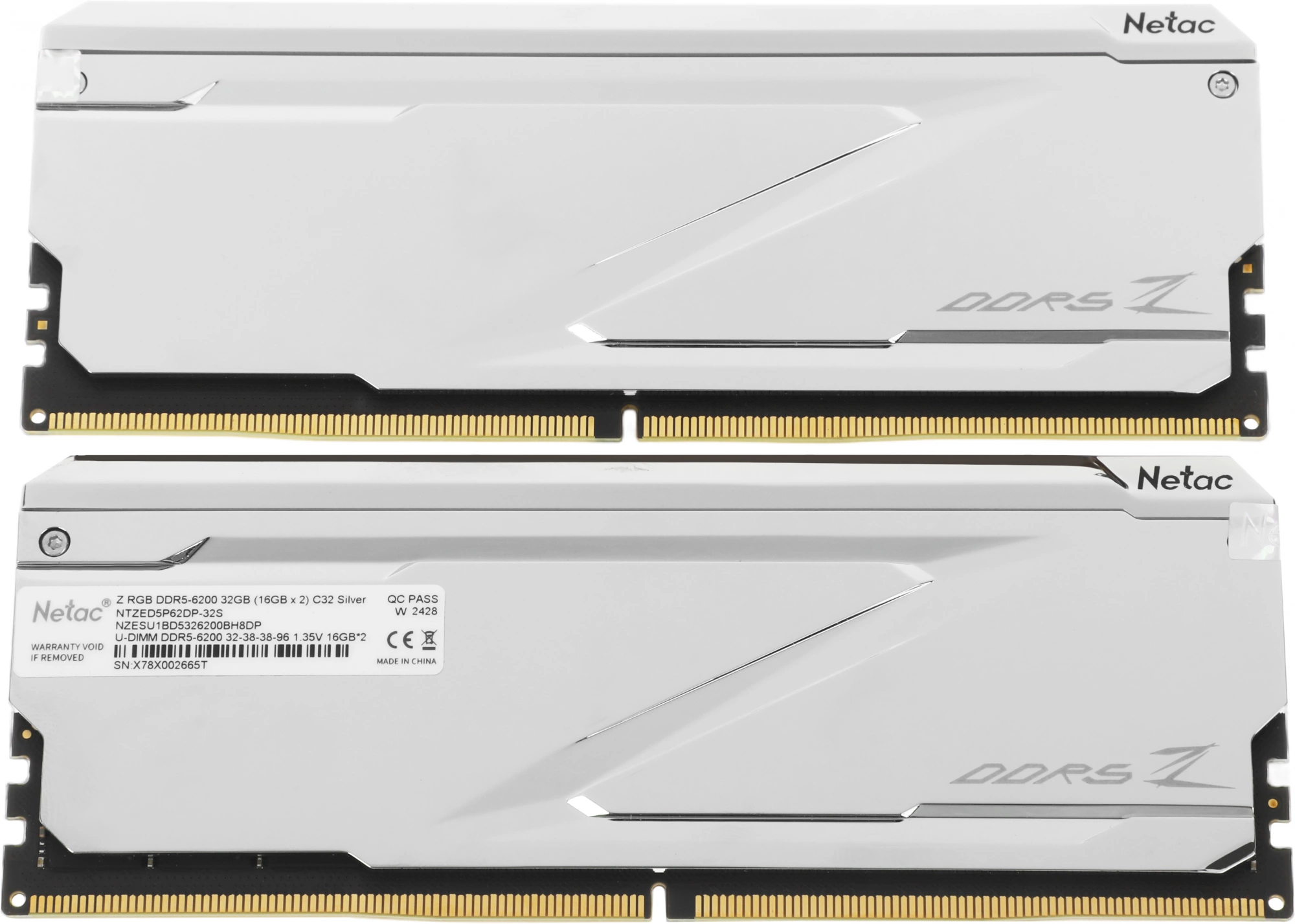 Память DDR5 2x16GB 6200MHz Netac NTZED5P62DP-32S Z RGB RTL Gaming PC5-49600 CL32 DIMM 288-pin 1.35В с радиатором Ret
