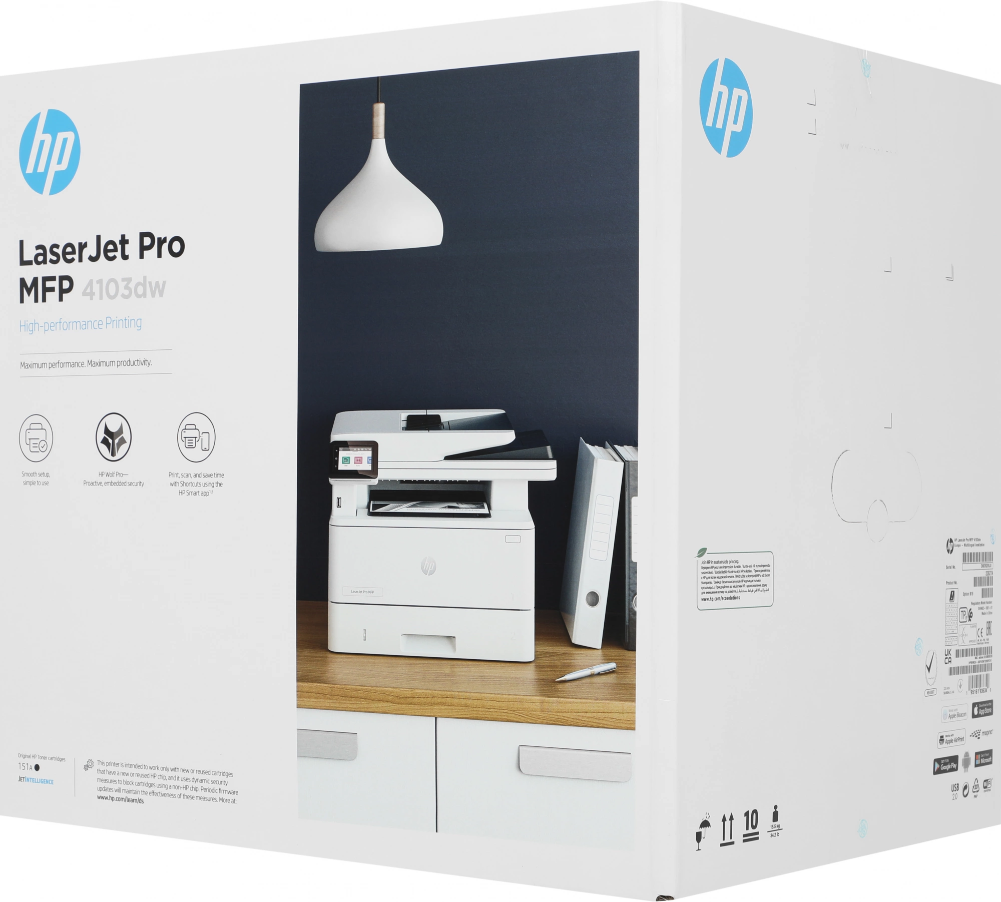МФУ лазерный HP LaserJet Pro 4103dw (2Z627A) A4 Duplex Net WiFi белый
