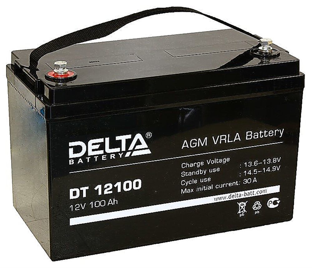 DT 12100 - Аккумулятор Delta герметичный свинцово-кислотный, 12В/100Ач, клеммы под болт с гайкой 8 мм