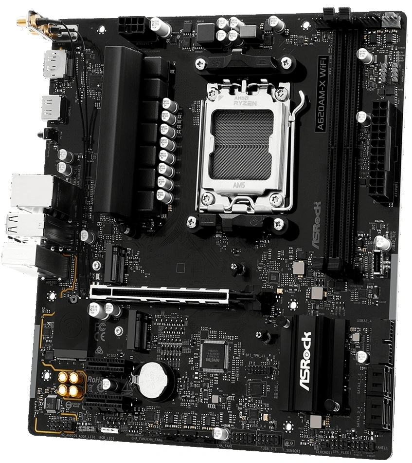 Материнская плата Asrock A620AM-X WiFi Socket AM5 AMD A620A 2xDDR5 mATX AC`97 8ch(7.1) 2.5Gg RAID+HDMI+DP