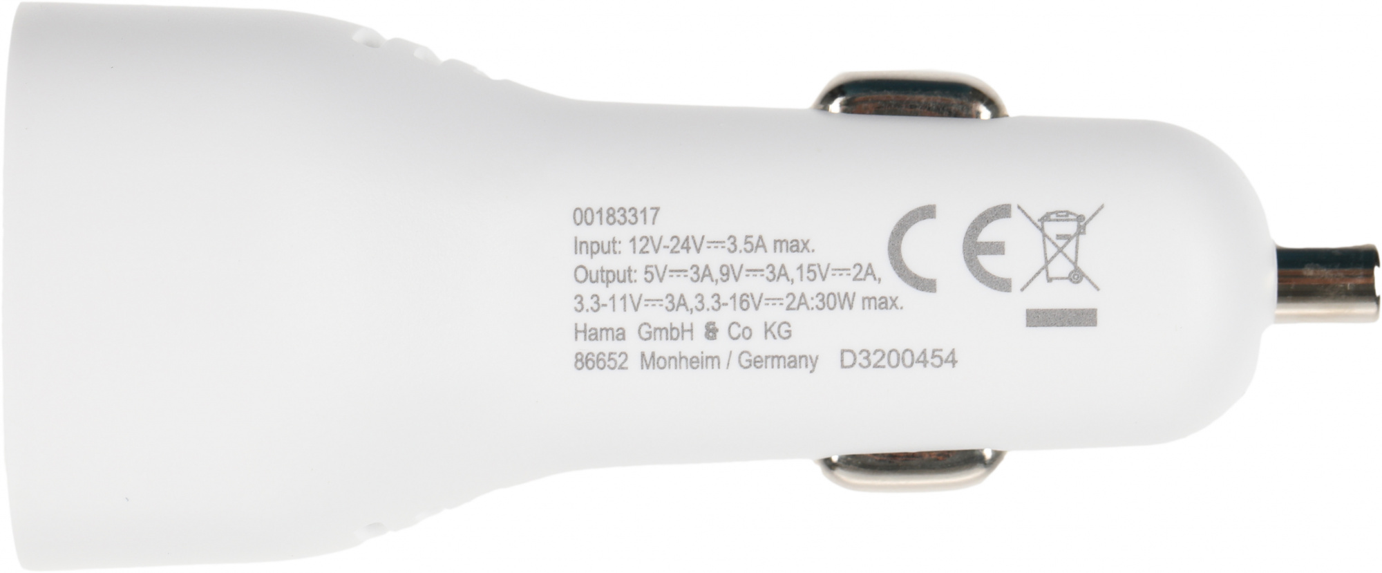 Автомобильное зар./устр. Hama H-183317 30W 3A (PD) USB Type-C для Apple белый (00183317)