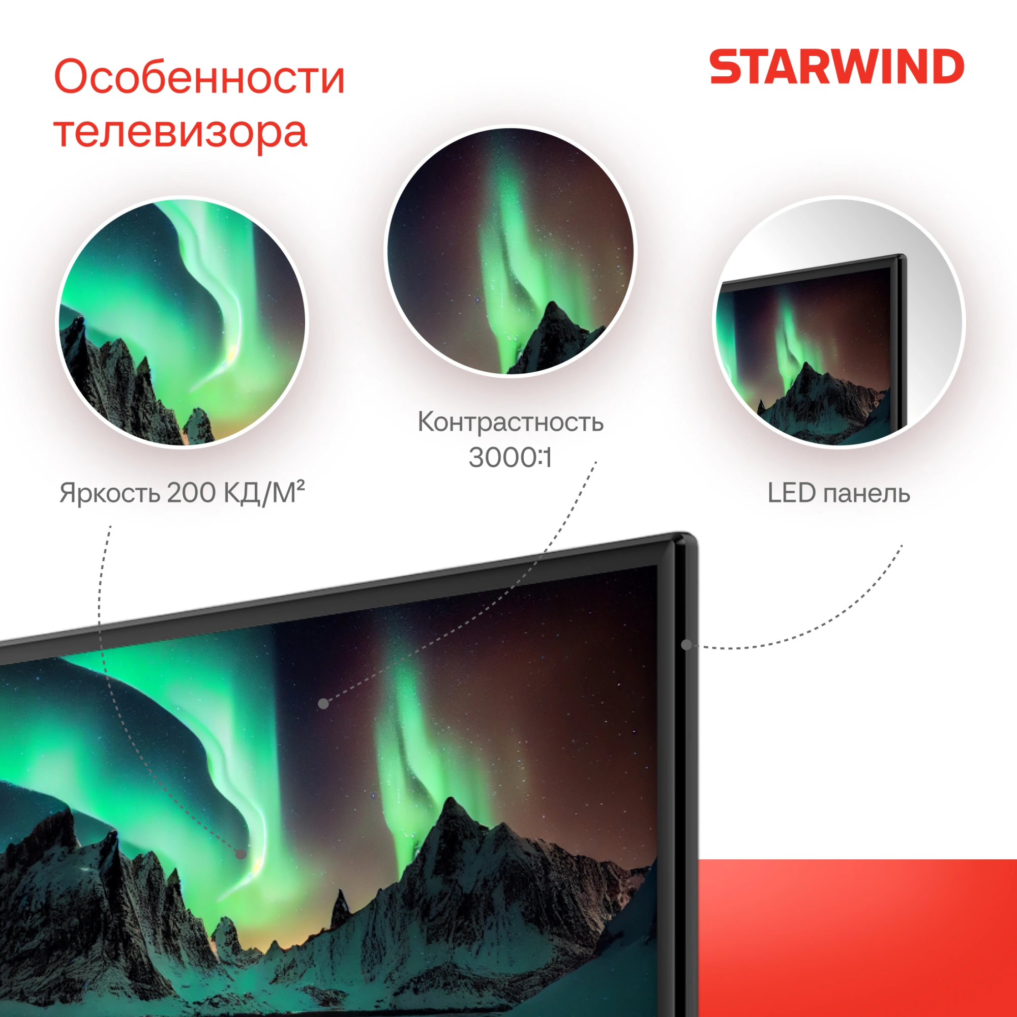 Телевизор LED Starwind 24" SW-LED24SG304 Яндекс.ТВ Slim Design черный/черный HD 60Hz DVB-T DVB-T2 DVB-C DVB-S DVB-S2 USB WiFi Smart TV