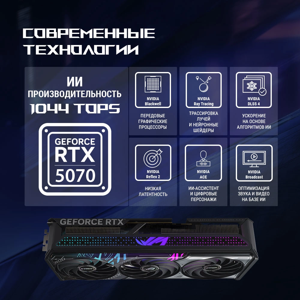 Видеокарта Asus PCI-E 5.0 ROG-STRIX-RTX5070-O12G-GAMING NVIDIA GeForce RTX 5070 12Gb 192bit GDDR7 2655/28000 HDMIx2 DPx3 HDCP Ret