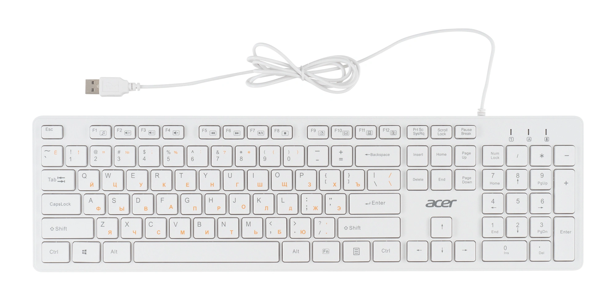Клавиатура Acer OKW123 белый USB Multimedia (ZL.KBDEE.00D) кабель 1.5м