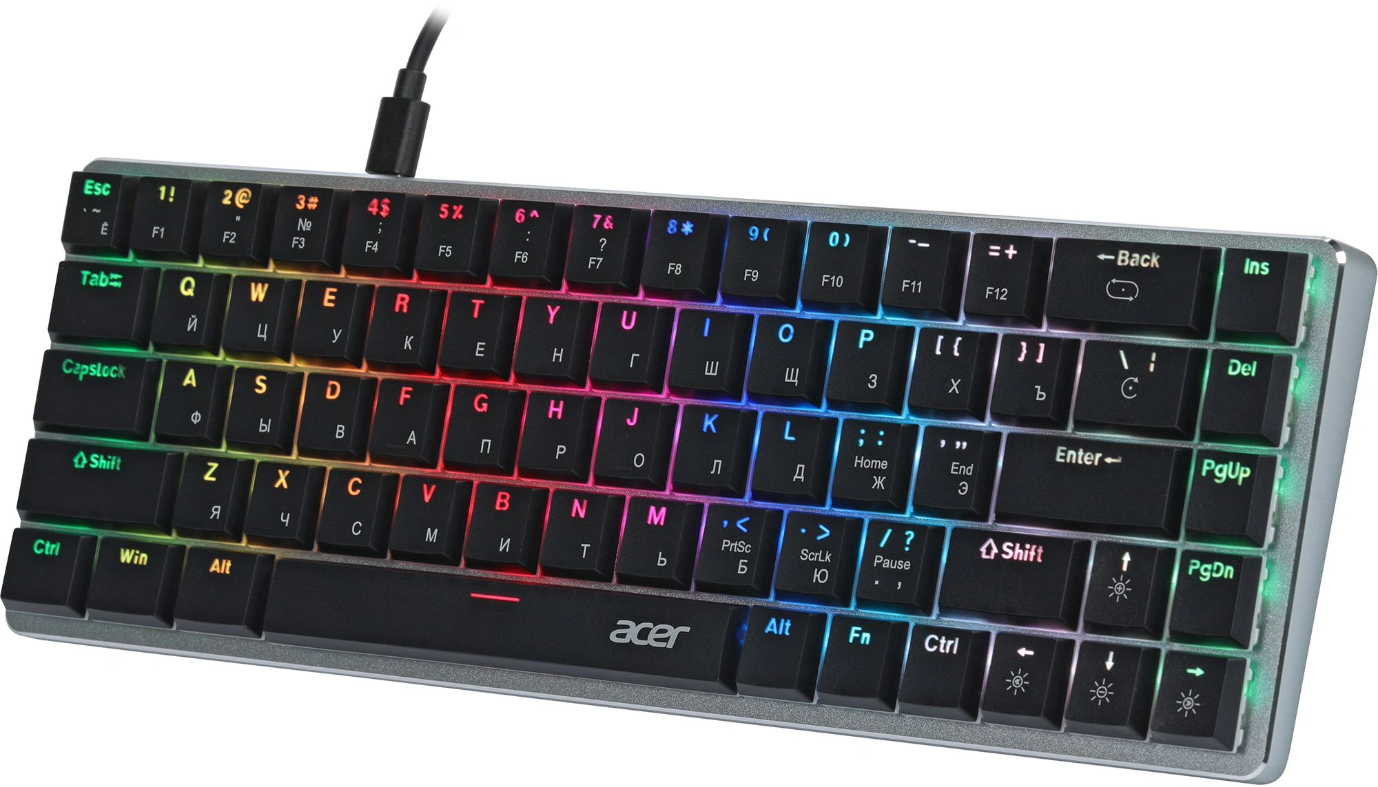 Клавиатура Acer OKW302 механическая серебристый USB Multimedia for gamer для ноутбука LED (ZL.KBDCC.01C) кабель 1.8м