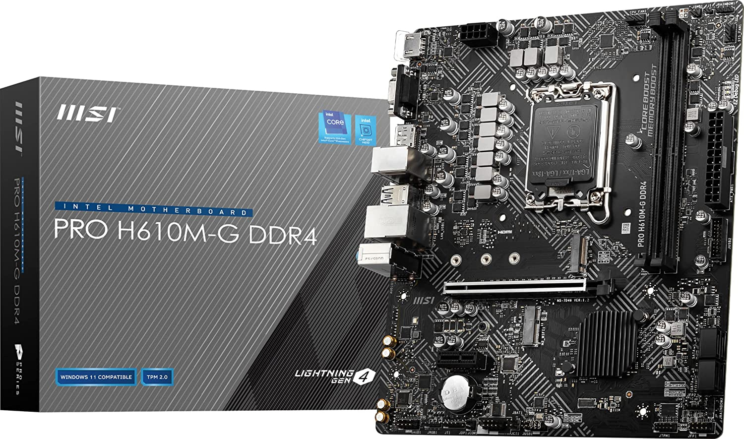 Материнская плата MSI PRO H610M-G DDR4 Soc-1700 Intel H610 2xDDR4 mATX AC`97 8ch(7.1) GbLAN+VGA+HDMI+DP