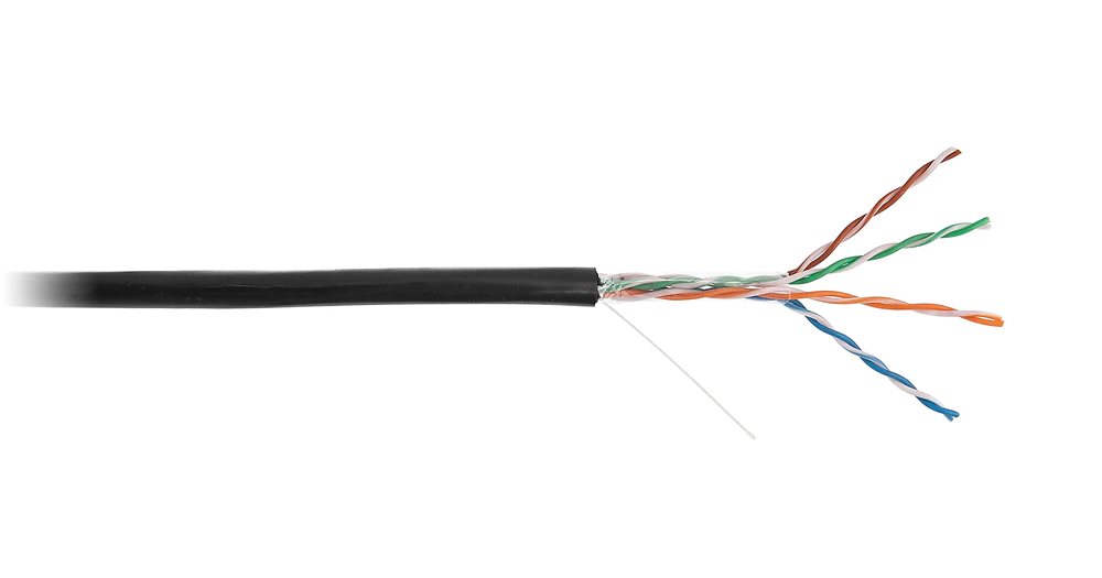 EC-UU004-5E-PE-BK-1 - Кабель NETLAN U/UTP 4 пары, Кат.5e (Класс D), 100МГц, одножильный, BC (чистая медь), внешний, PE до -40C, черный, 100м