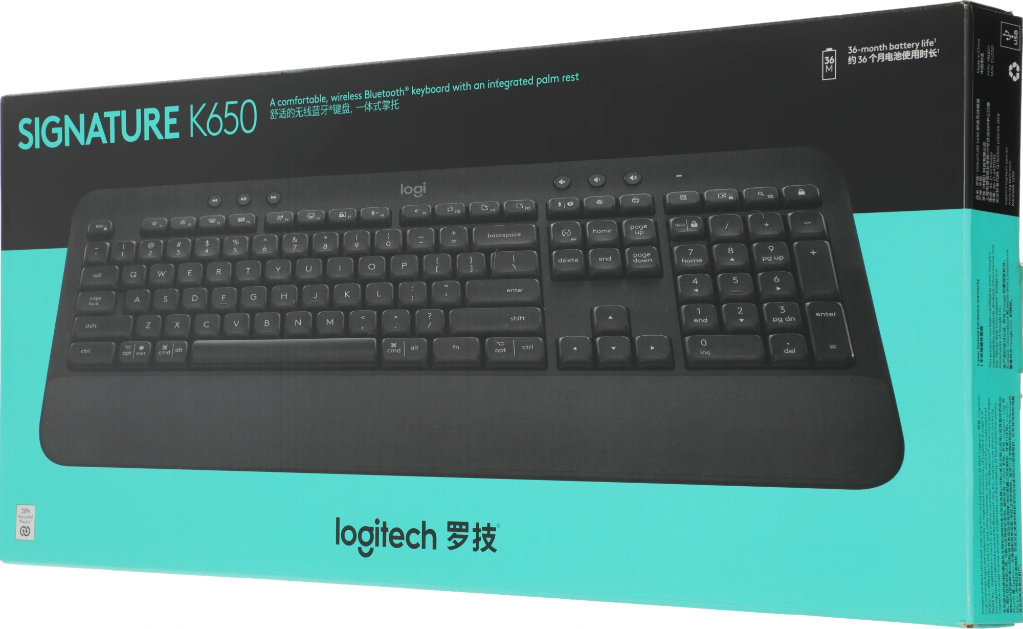Клавиатура Logitech K650 черный USB беспроводная BT/Radio Multimedia (подставка для запястий) (920-010954)