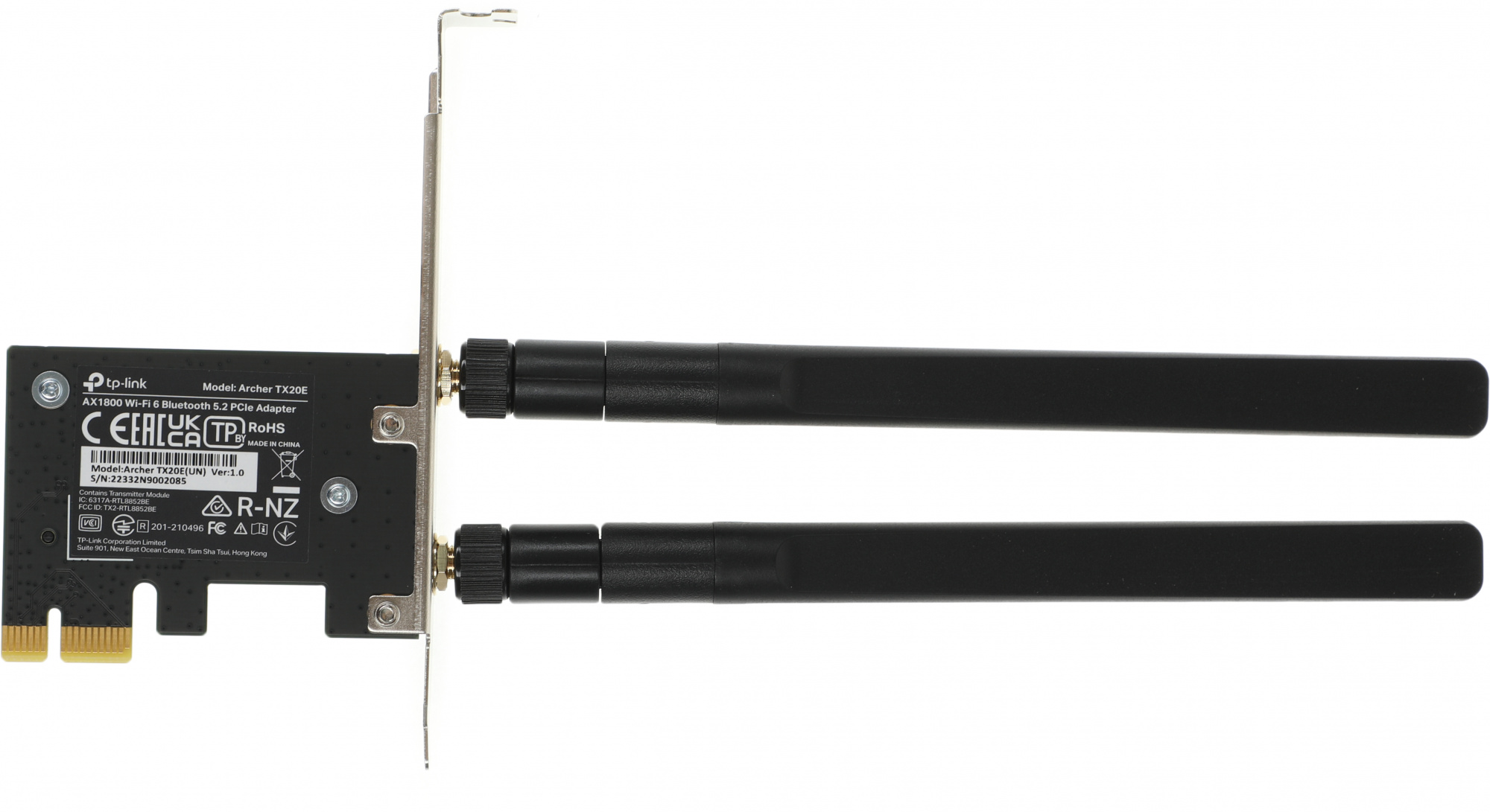 Сетевой адаптер Wi-Fi + Bluetooth TP-Link Archer TX20E AX1800 PCI Express (ант.внеш.съем) 2ант.