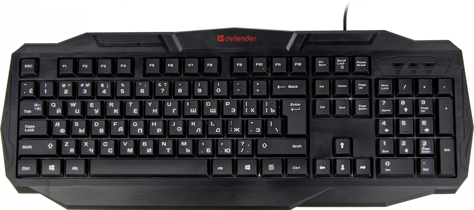 Клавиатура Defender HB-330L черный USB LED (подставка для запястий) (45330) кабель 1.5м