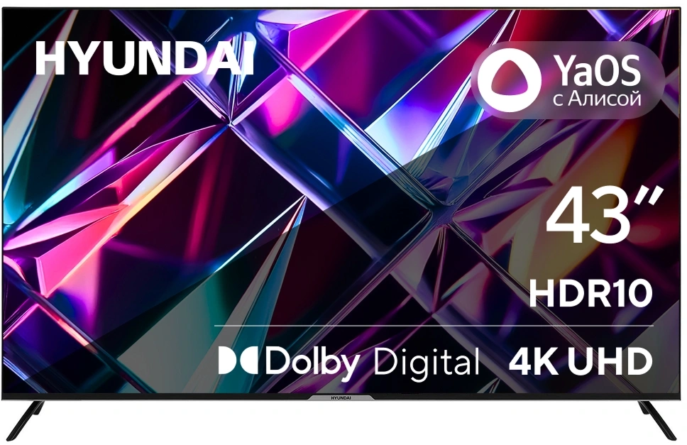 Телевизор LED Hyundai 43" H-LED43BU7003 Яндекс.ТВ Frameless черный 4K Ultra HD 60Hz DVB-T DVB-T2 DVB-C DVB-S DVB-S2 USB WiFi Smart TV