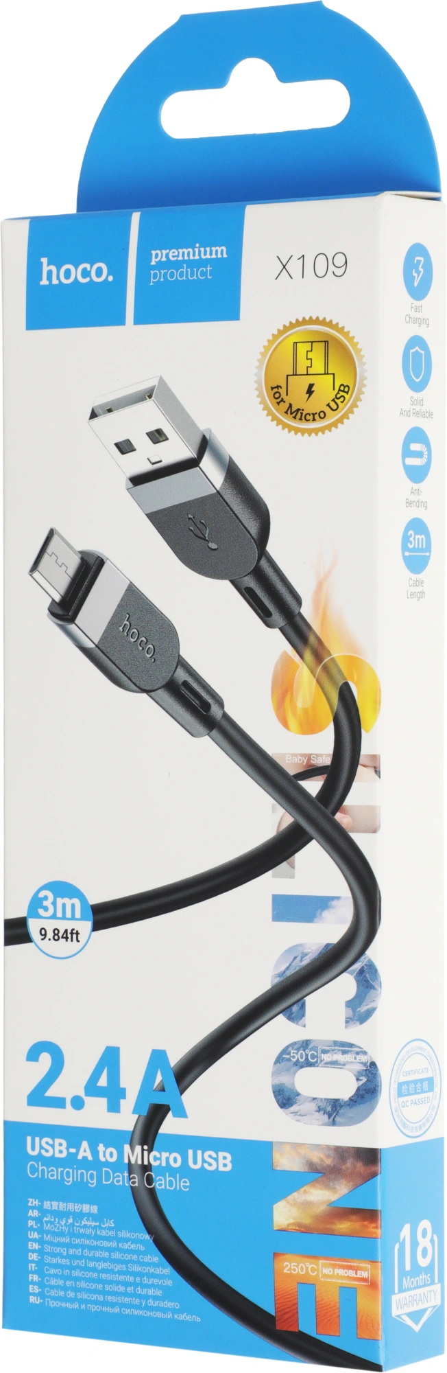 Кабель Hoco X109 MICRO 36353(L=3M) USB (m)-micro USB (m) 1м черный