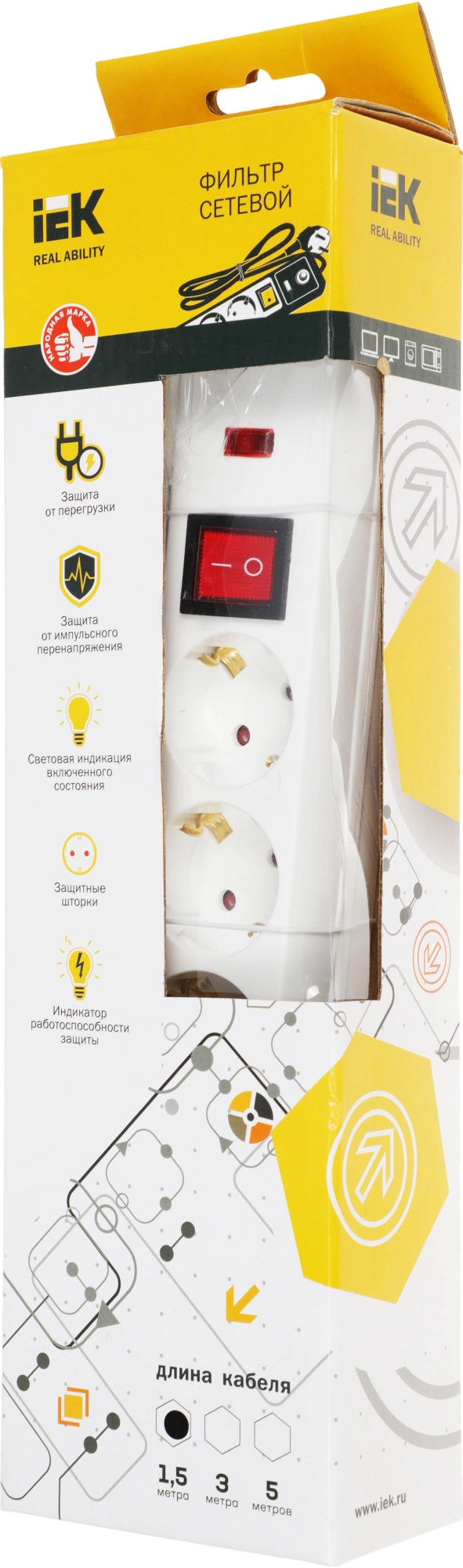 Сетевой фильтр IEK СФ-05К 1.5м (5 розеток) белый (коробка)