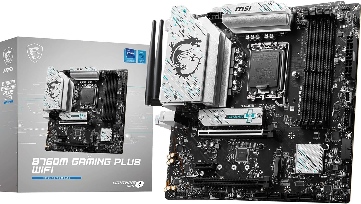 Материнская плата MSI B760M GAMING PLUS WIFI Soc-1700 Intel B760 4xDDR5 mATX AC`97 8ch(7.1) 2.5Gg+HDMI+DP