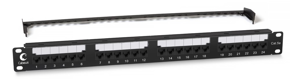 Cabeus PL2-24-Cat.5e-Dual IDC Патч-панель 19" (1U), 24 порта RJ-45, категория 5e, Dual IDC, с задним кабельным организатором