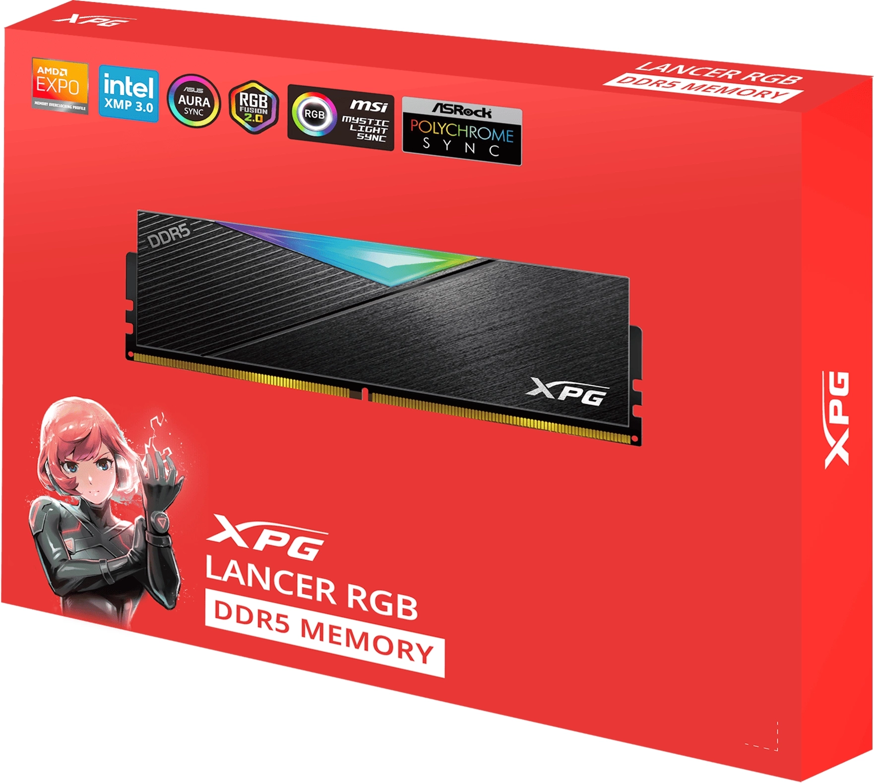 Память DDR5 2x32GB 6000MHz A-Data AX5U6000C3032G-DCLARBK XPG Lancer RGB RTL Gaming PC5-48000 CL30 DIMM 288-pin 1.35В kit dual rank с радиатором Ret